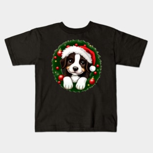 Puppy In A Wreath Kids T-Shirt